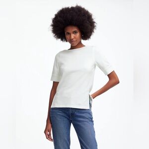 NWT Madewell Ribbed Boatneck Tee in Eyelet White Sz M tag reattached